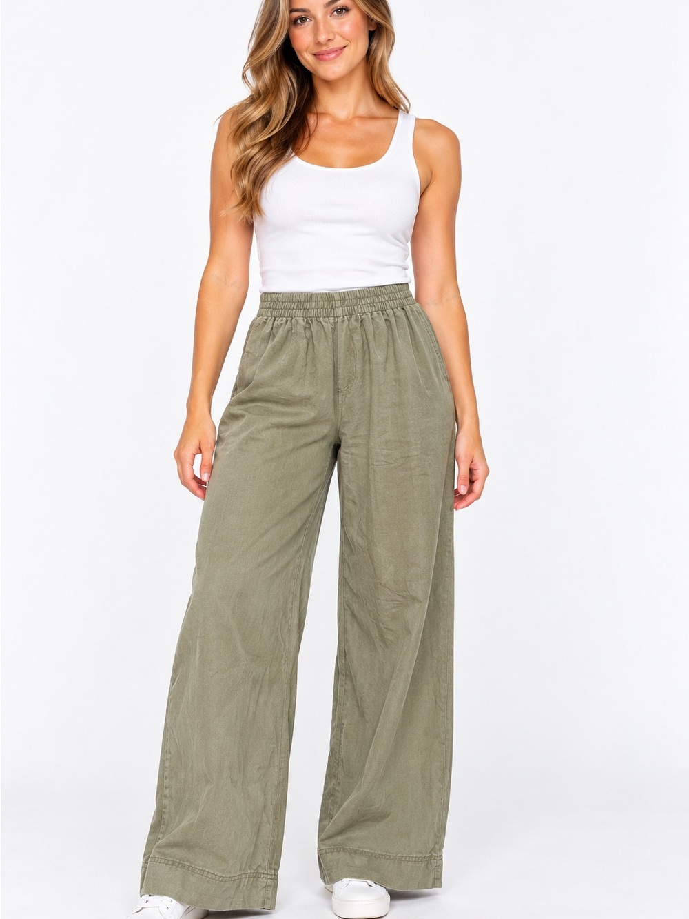 Old Navy Olive Green Wide-Leg Elastic Waist Pants